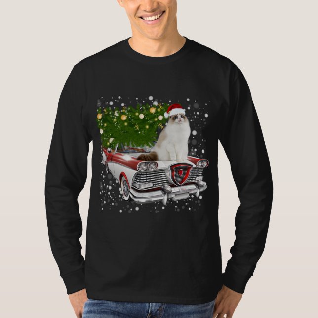 Camiseta Cats Roda Red Truck Árvore de Natal Xmas (Frente)