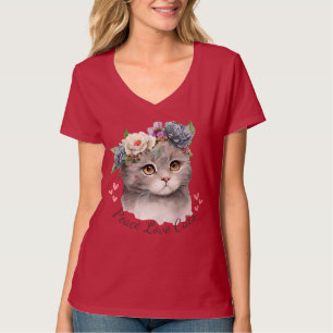 Camiseta Cats T-Shirt com pescoço V para mulheres