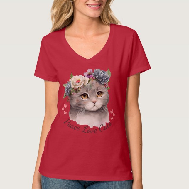 Camiseta Cats T-Shirt com pescoço V para mulheres (Frente)