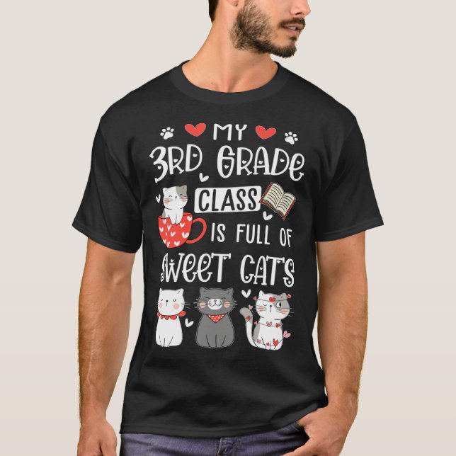 Camiseta Cats Valentines Day Teacher 3rd Grade Teachers Cat (Frente)