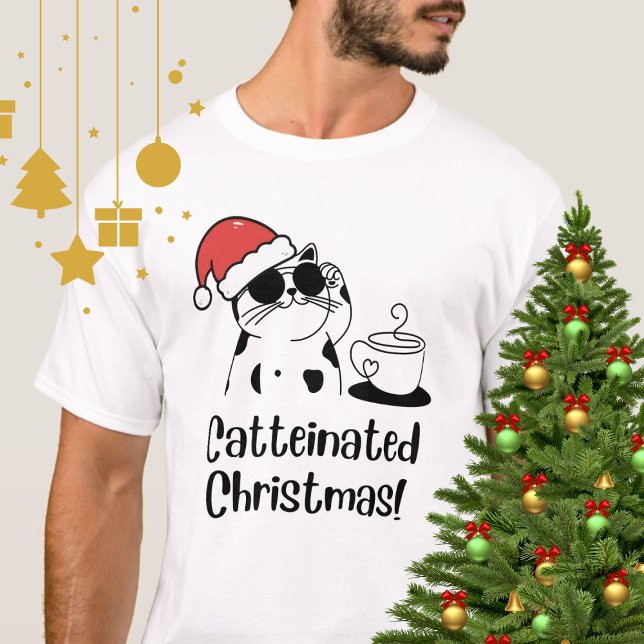 Camiseta Catteinated Christmas Coffee and Cat Lover Holiday (Criador carregado)