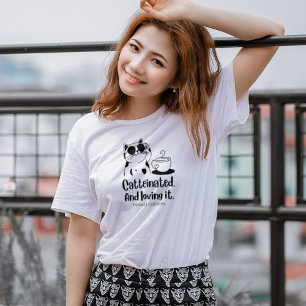 Camiseta Catteinated e Amando Design de Amantes de Gatos Ca
