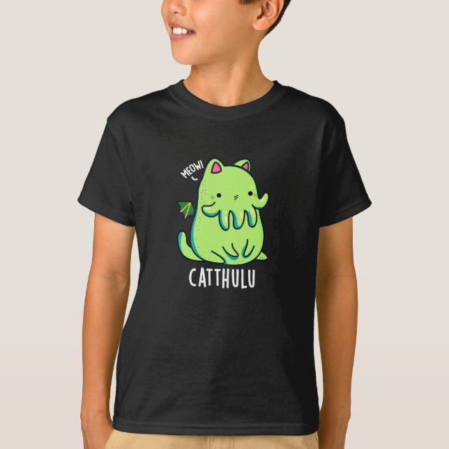 Camiseta Catthulu Funny Cthulhu Cat Pun Dark BG (Frente)