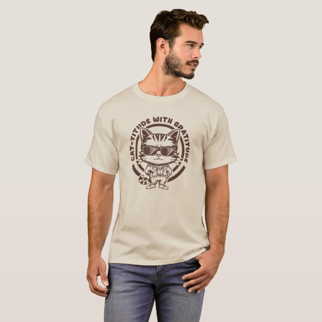 Camiseta Cattitude Com Gato De Gratidão Com Óculos De Sol (Frente Completa)