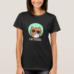 Camiseta Cattitude Engraçada Cat Pun Dark BG