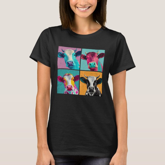 Camiseta Cattle Pop Illustration Colorful Animal Women Men  (Frente)