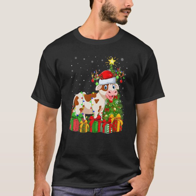 Camiseta Cattle  Xmas Holiday Santa Cattle Christmas Tree (Frente)