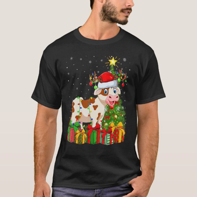 Camiseta Cattle   Xmas Holiday Santa Cattle Christmas Tree (Frente)