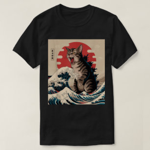 Camiseta Catzilla Art Japonês Ondas de Gatos