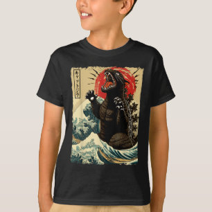 Camiseta Catzilla Cat Art Engraçado Gato Japonês Para Homen