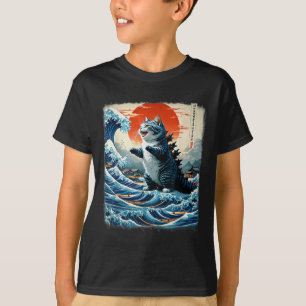 Camiseta Catzilla Cat Arte Japonesa Engraçado Adventure 0ho