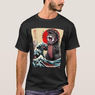 Camiseta Catzilla Cat Arte Japonesa Engraçado Gato Para Hom