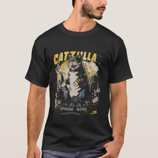 Camiseta Catzilla Cat Arte Japonesa Engraçado Gato Para Hom