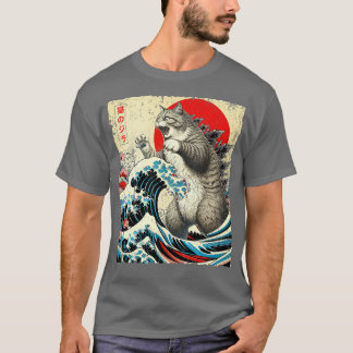 Camiseta Catzilla Cat Arte Japonesa Hoodie Engraçado