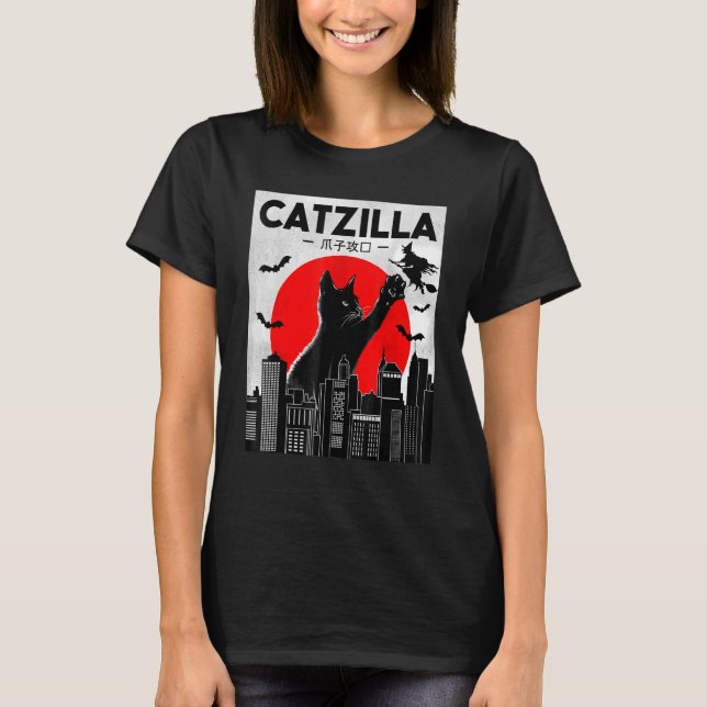 Camiseta Catzilla Cat Black Cat Halloween (Frente)