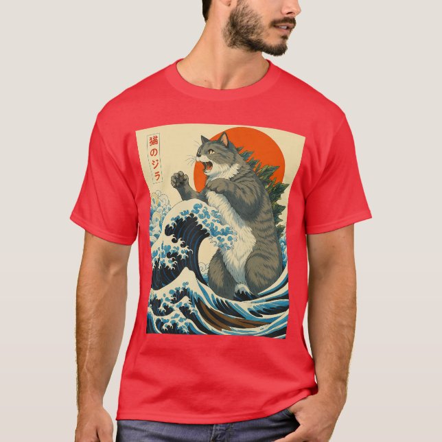 Camiseta Catzilla Cat Japanese Art Funny Cats Gifts for Men (Frente)
