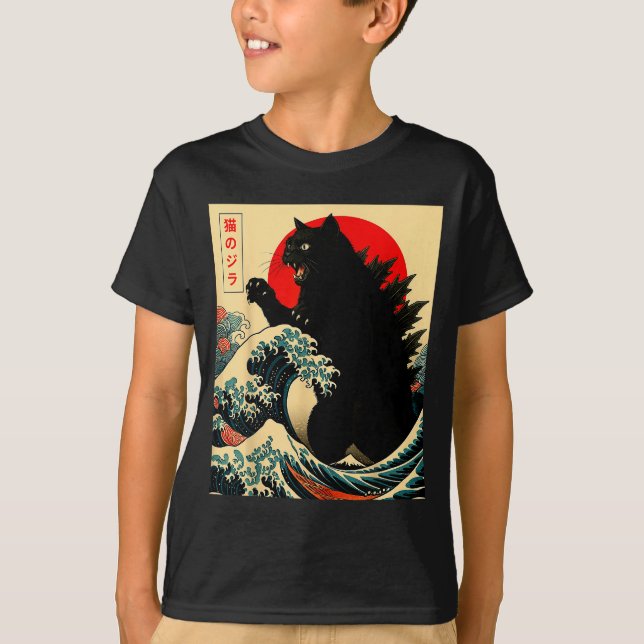 Camiseta Catzilla Cat Japanese Art Funny For Men Women Boy  (Frente)