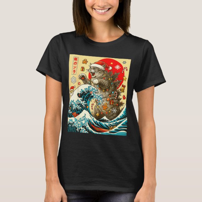 Camiseta Catzilla Cat Japanese Art Funny Xmas For Men Women (Frente)