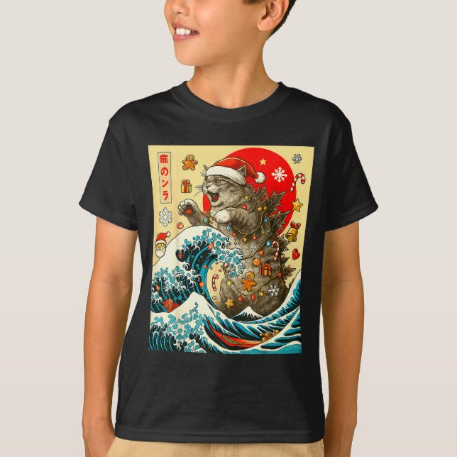 Camiseta Catzilla Cat Japanese Art Funny Xmas For Men Women (Frente)