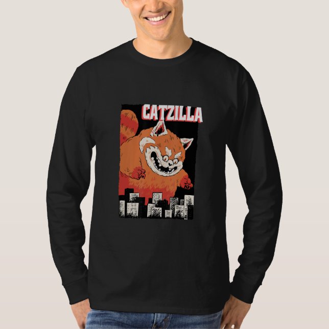 Camiseta Catzilla Cat Kitten Japan Humour Present T-Shirt (Frente)