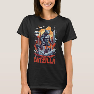 Camiseta Catzilla Cidade dos Gatos Horizonte Engraçado