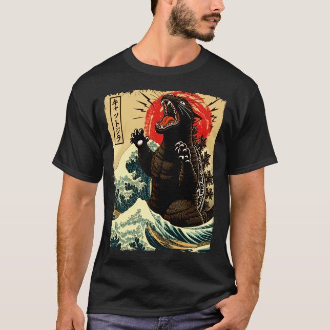 Camiseta Catzilla Divertido Estilo Japonês  (Frente)