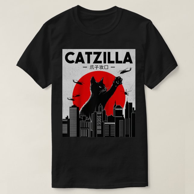 Camiseta Catzilla Funny Cat, Gato Engraçado, Gato Gato (Frente do Design)