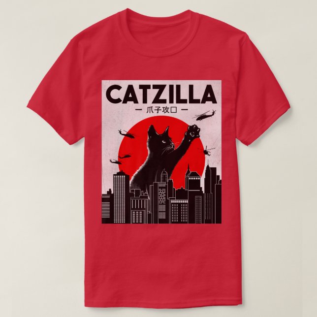 Camiseta Catzilla Funny Cat, Gato Engraçado, Gato Gato (Frente do Design)