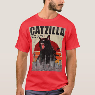 Camiseta Catzilla Funny Cat Japonês Sunset