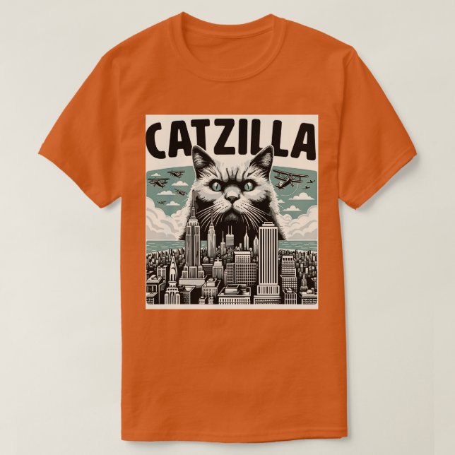 Camiseta Catzilla Funny Cat Kitten Design 1 (Frente do Design)