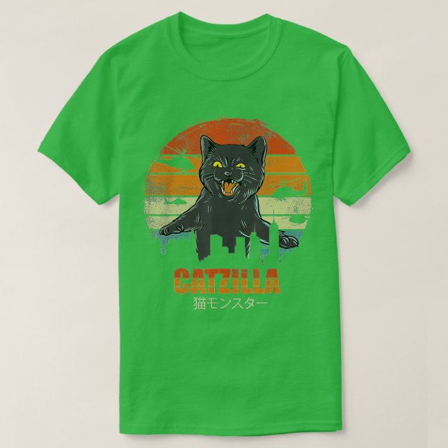 Camiseta Catzilla Funny Cat Lover Presente Amor Kittens Ret (Frente do Design)