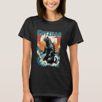 Catzilla Gato Arte Japonês Gato Engraçado Retro Vi