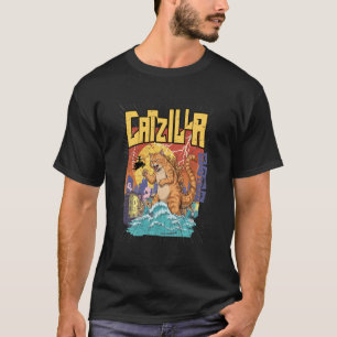 Camiseta Catzilla Gato Arte Japonês Presentes Engraçados pa