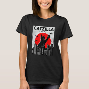 Camiseta Catzilla  Gato Estilo Pôr do Sol Japonês Gato Gati