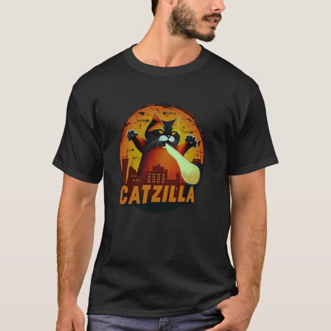 Camiseta Catzilla Gato Monstro Divertido de Halloween (Frente)