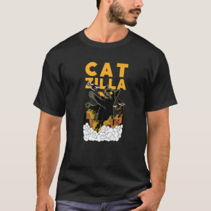 Camiseta Catzilla Kaiju Cat Destrui Uma Cidade Japonesa