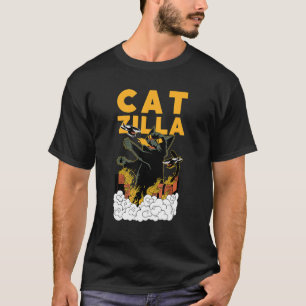 Camiseta Catzilla Kaiju Cat Destrui Uma Cidade Japonesa