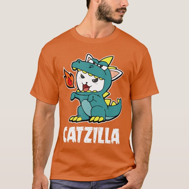 Camiseta Catzilla Kitten Dragon Cat Halloween Trick (Frente)
