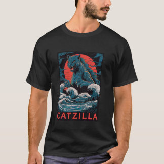 Camiseta Catzilla Monstro Gato Retro Onda Grande Japonesa K