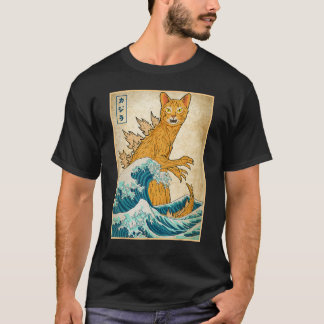 Camiseta Catzilla Onda Monstro Fora Kanagawa Japão Vaporwav