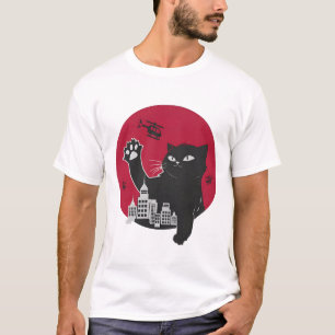 Camiseta Catzilla - Paródia Gato Negro Gigante com Cidade