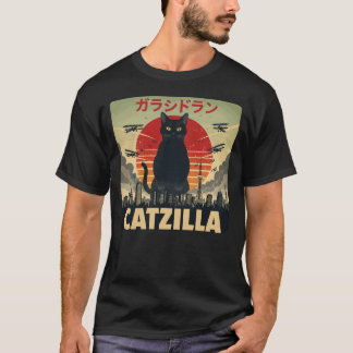 Camiseta Catzilla Retrô Kaiju Gato Preto Monstro Gigante Di