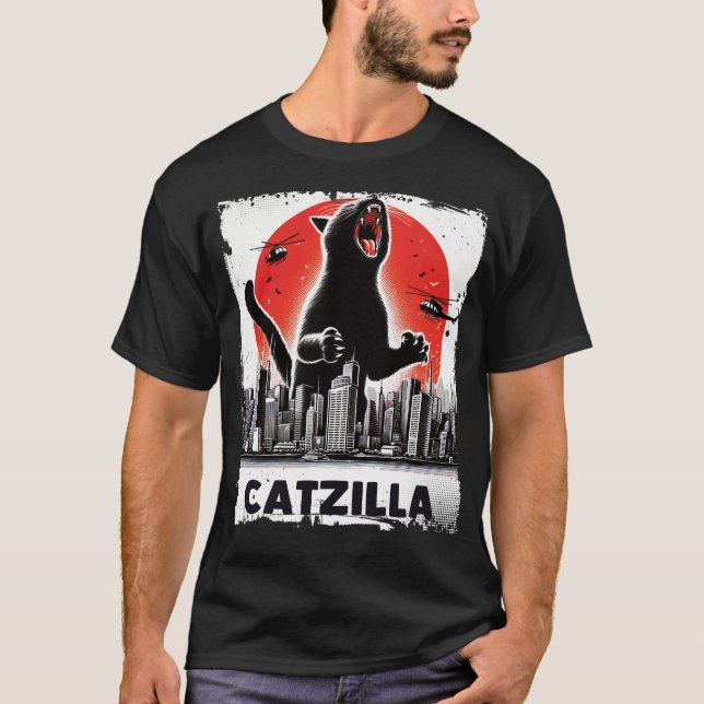 Camiseta Catzilla Roaring Over City Skyline Cat Monster (Frente)