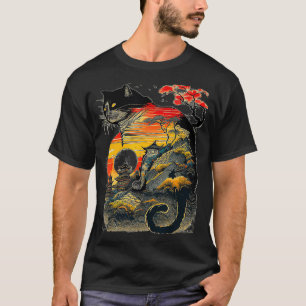 Camiseta Catzilla Vintage Engraçado Gato Arte Japonesa