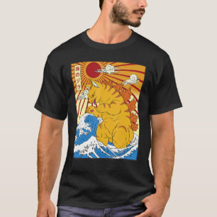 Camiseta Catzilla Vintage Engraçado Gato Bonito Japonês Sun