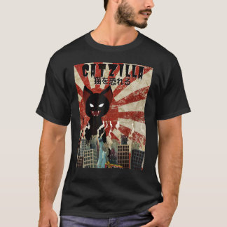 Camiseta Catzilla Vintage Gato Cinto Japonês Sunset