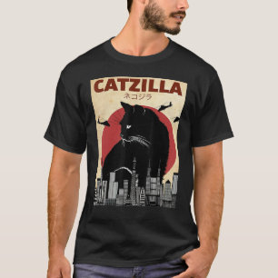 Camiseta Catzilla Vintage Gato Engraçado Japonês Sunset Kit
