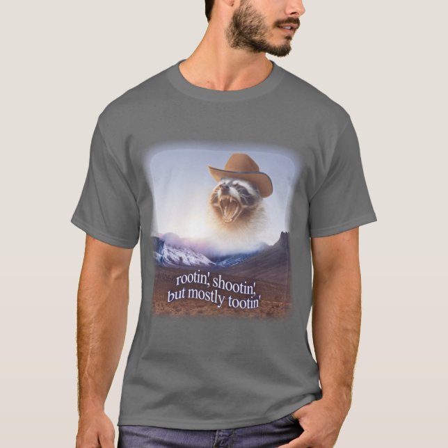 Camiseta caubói mapache rootin shootin mas principalmente t (Frente)