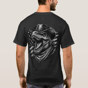 Camiseta Caubói Militar T-Rex Motoqueiro Rugindo Bandeira A
