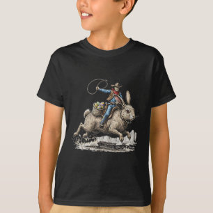 Camiseta Caubói Montando Coelho de Páscoa Western Cumprimen